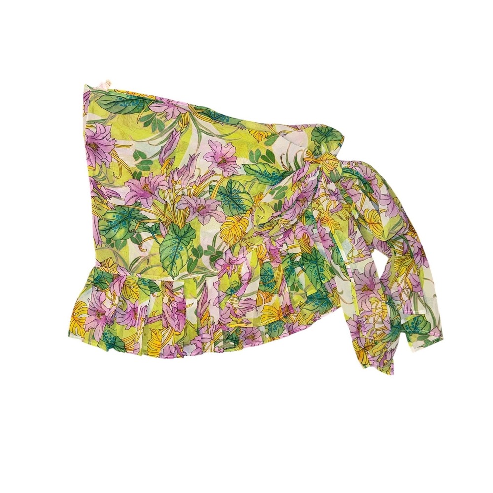 Victoria's Secret Sarong Wrap Skirt Womens XS/S Green Floral Ruffle Sheer